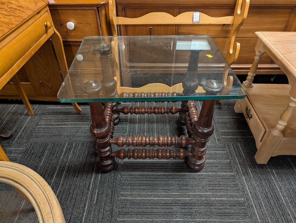 Ethan Allen Glass Top Side Table