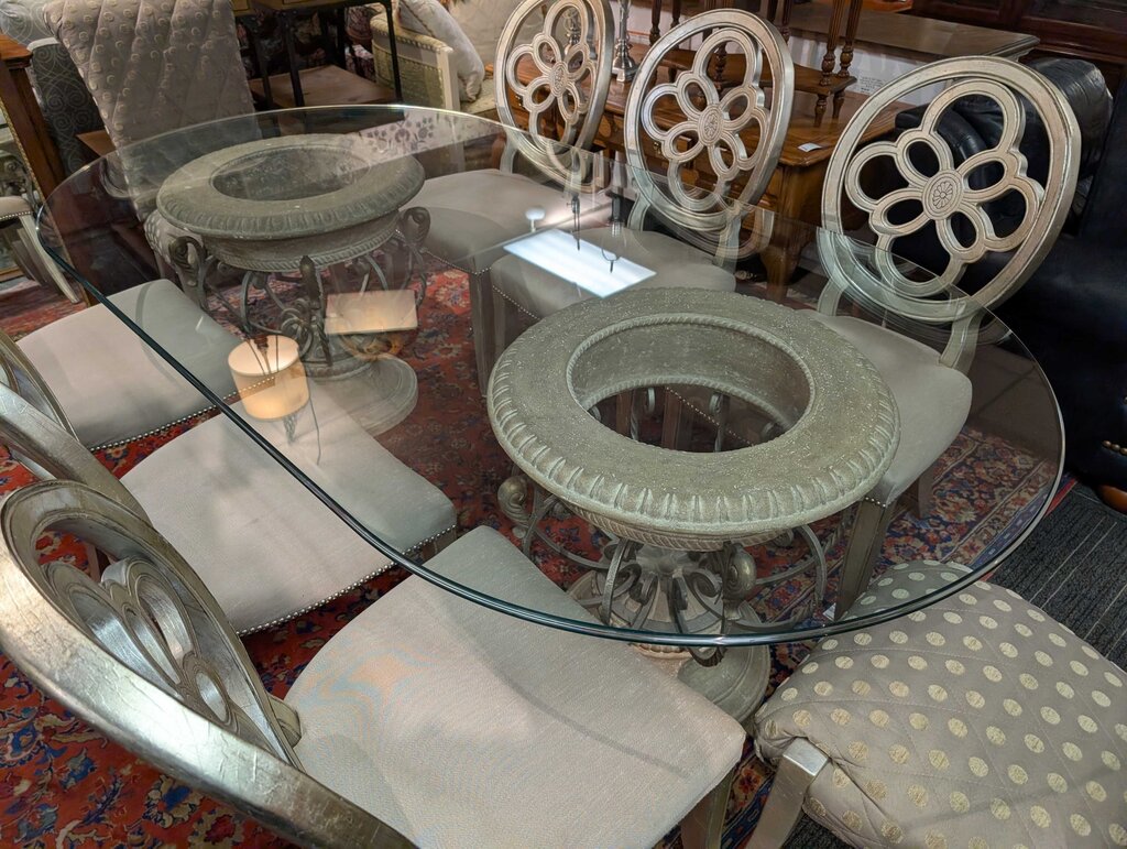 Glass Top Table With Eight Chairs