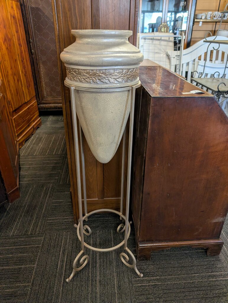 Ceramic Urn With Metal Base