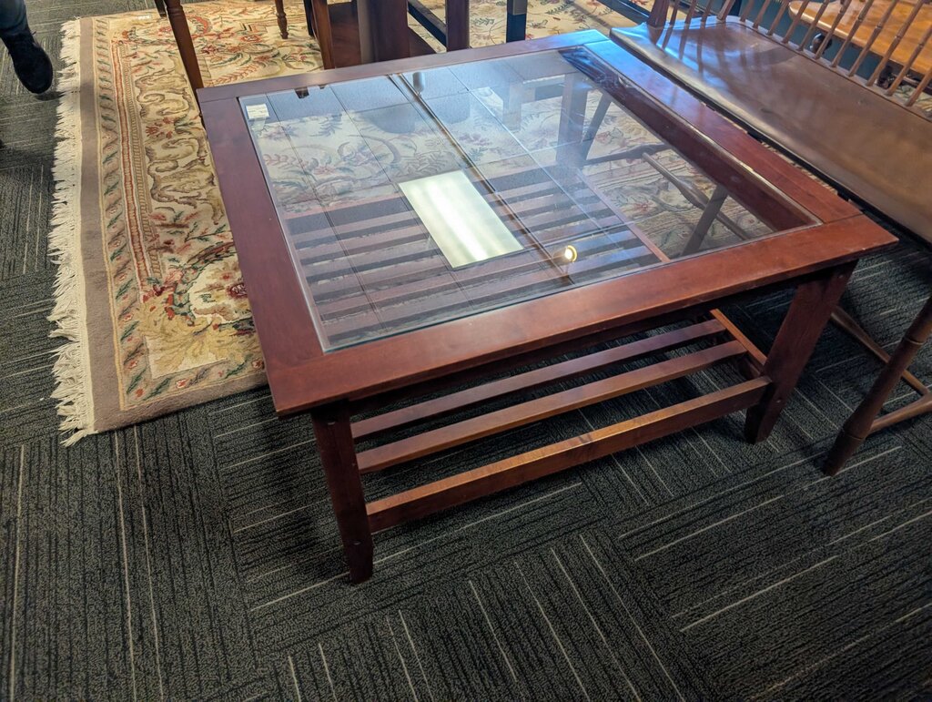 Solid Cherry Glass Top Coffee Table
