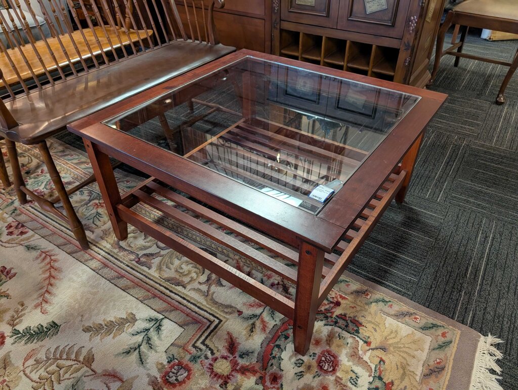 Solid Cherry Glass Top Coffee Table