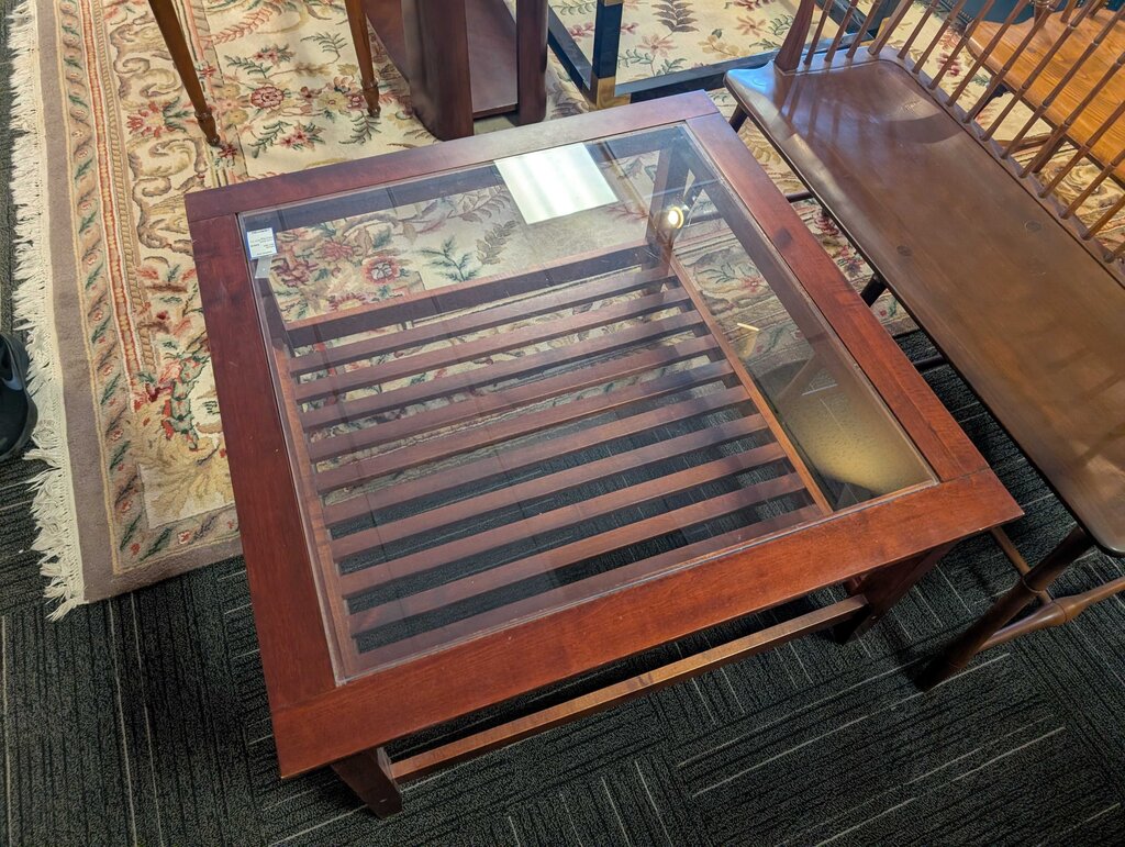 Solid Cherry Glass Top Coffee Table