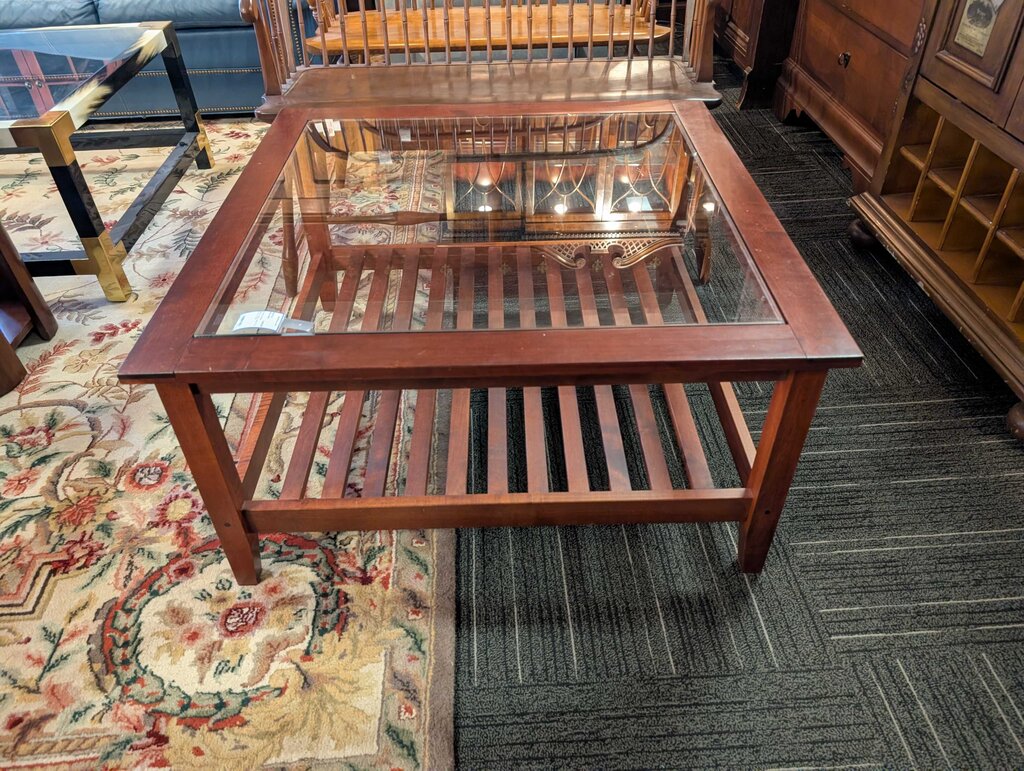 Solid Cherry Glass Top Coffee Table