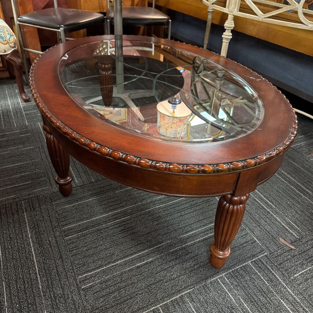 Contemporary Oval Glass Top Coffee Table
