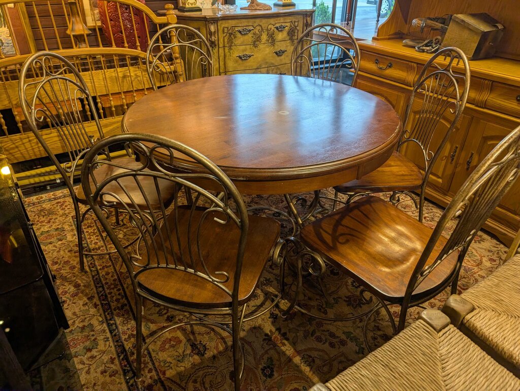 Wrought Iron Round Table w/ Six Chairs
