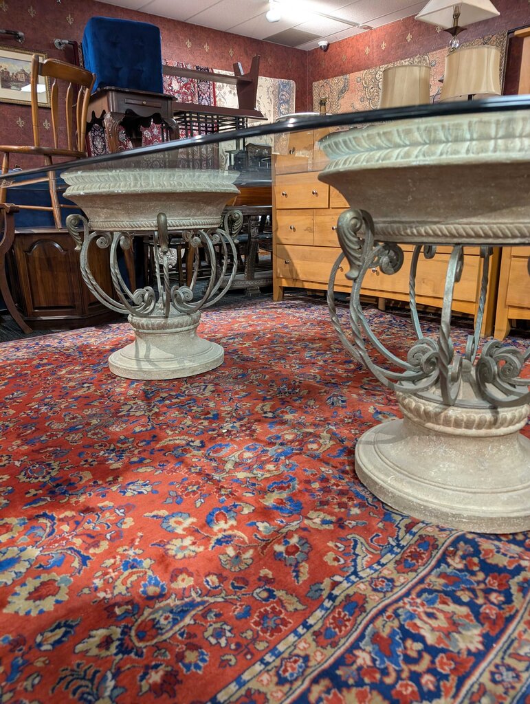 Large Double Pedestal Glass Top Dining Room Table