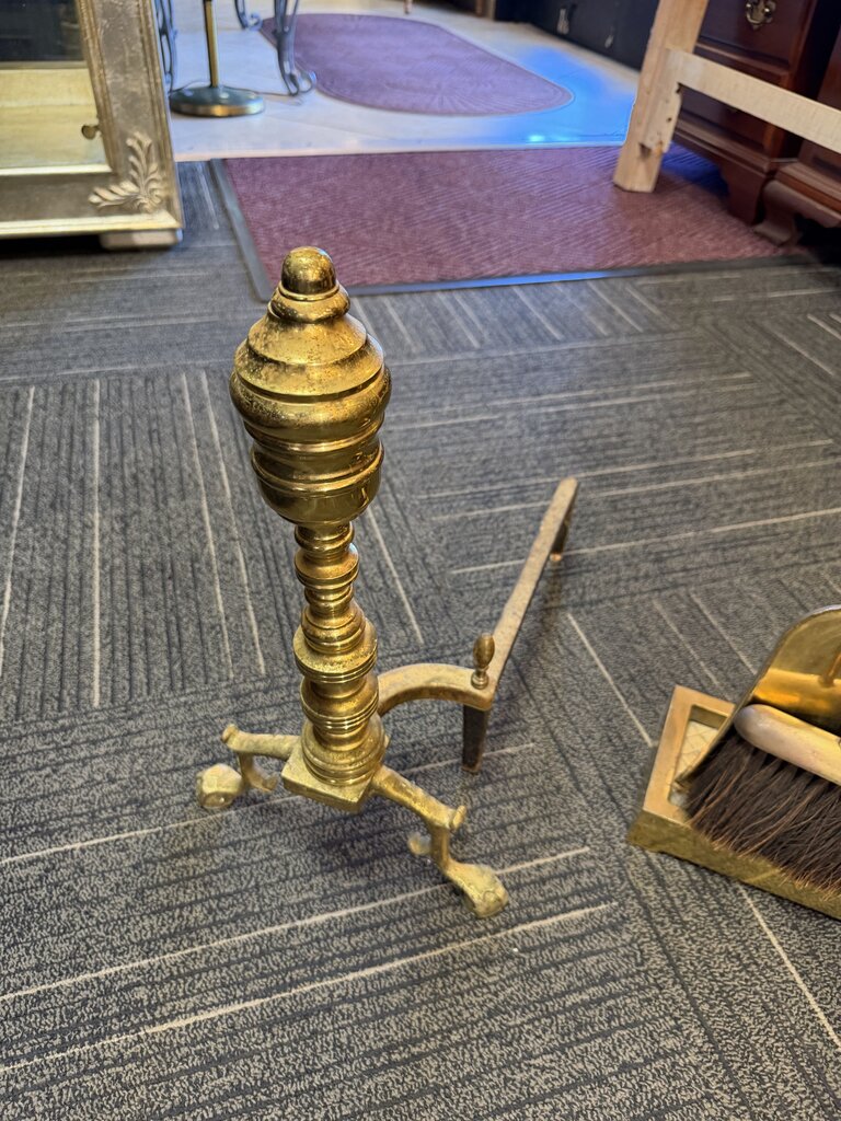 Vintage Brass Fireplace Tools with Andirons