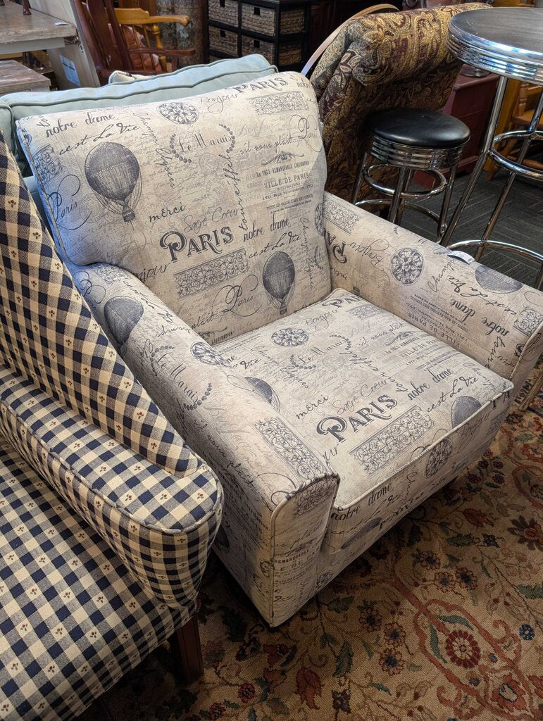 Contemporary Upholstered Chair w/ Paris Print