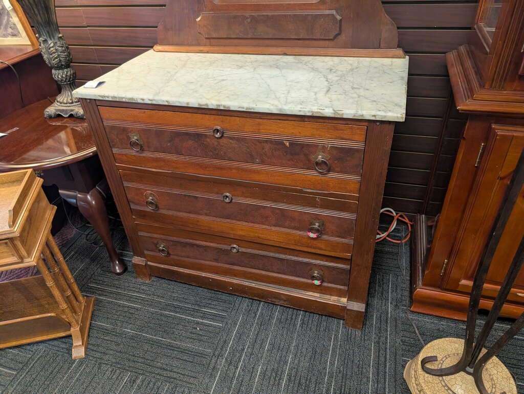 Victorian Walnut Dresser w/ Marble Top & Mirror