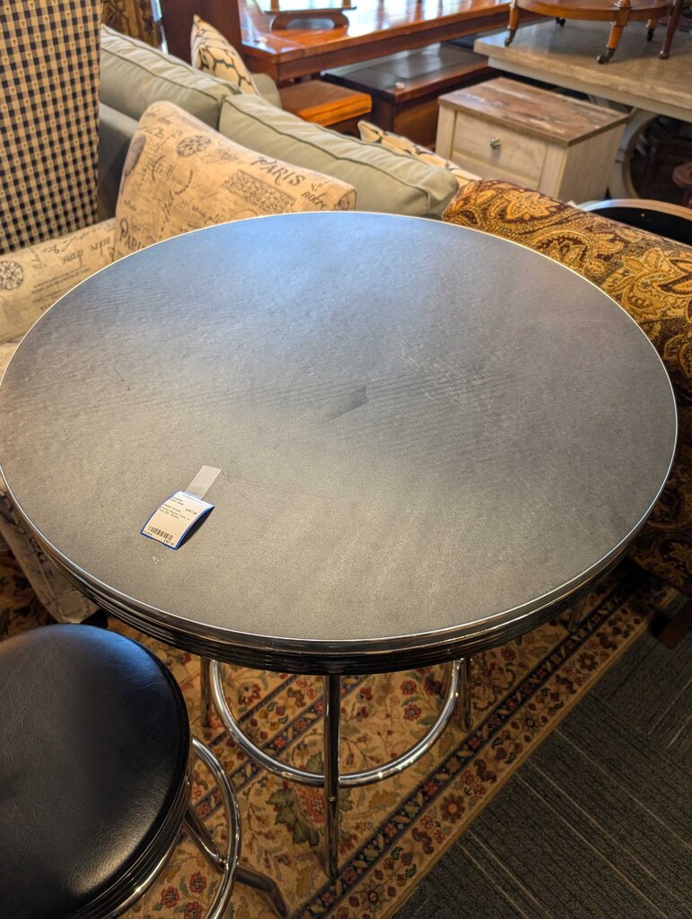 Chrome Round Table w/ Two Bar Stools