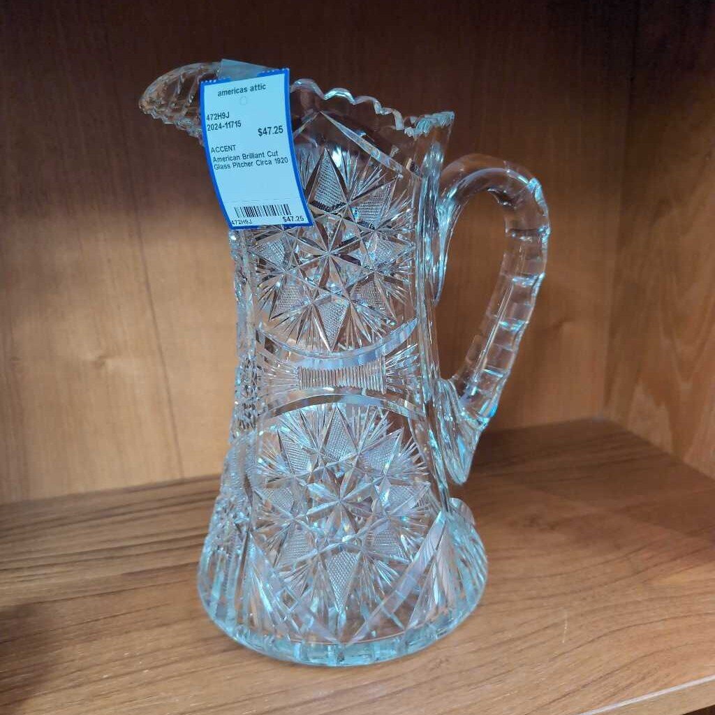 American Brilliant Cut Glass Pitcher Circa 1920
