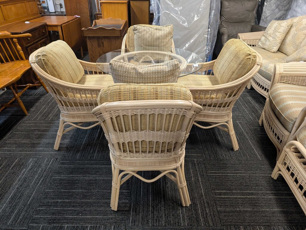 Ratan Glass Top Table With Four Chairs