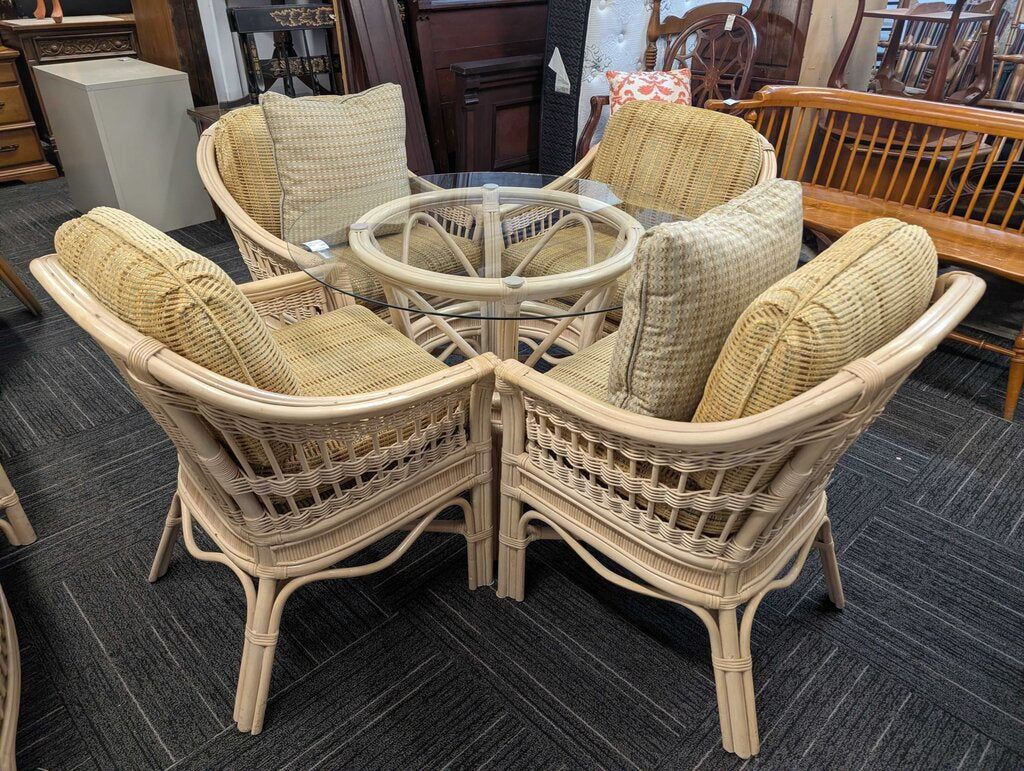 Ratan Glass Top Table With Four Chairs
