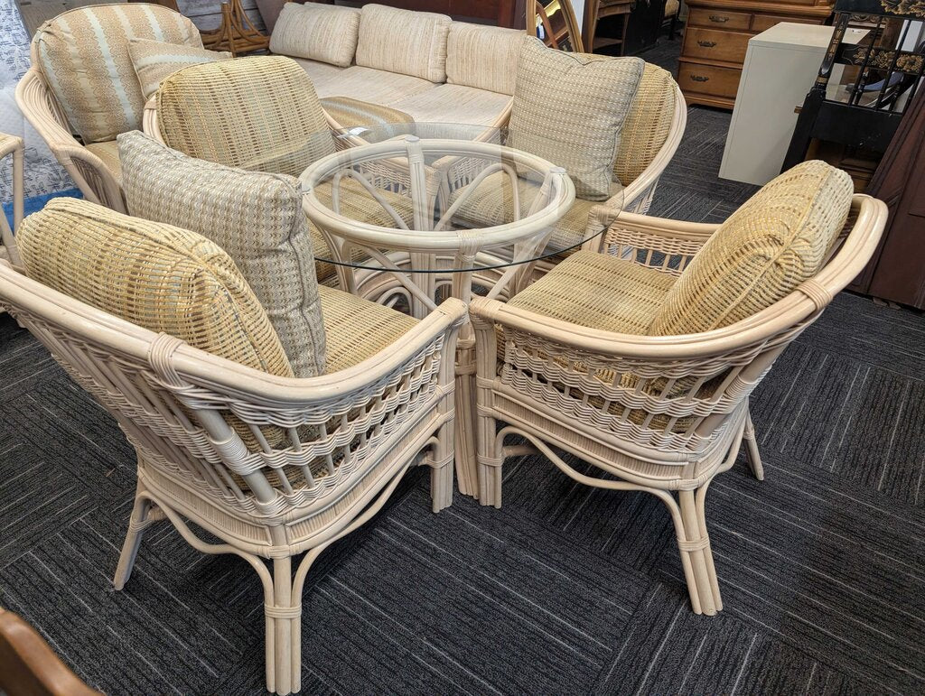 Ratan Glass Top Table With Four Chairs