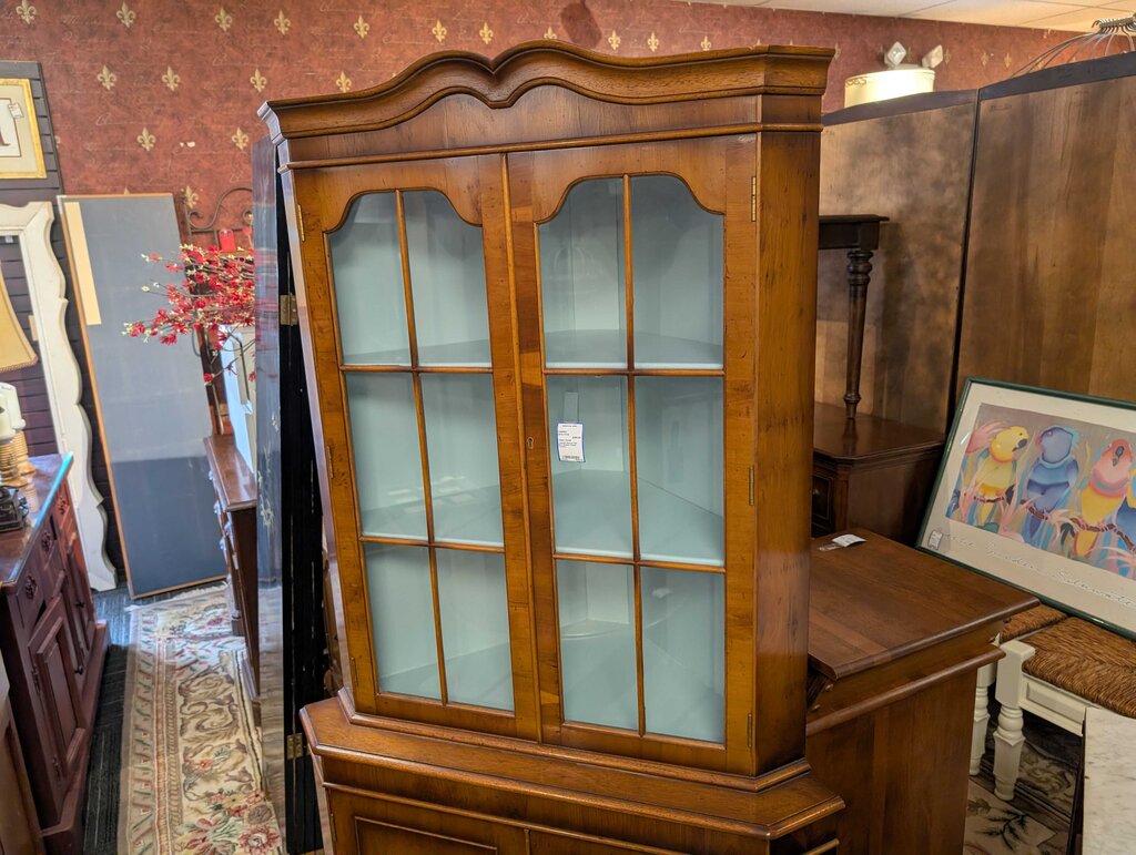 Colonial Revival Elm Burl Walnut Corner Cabinet