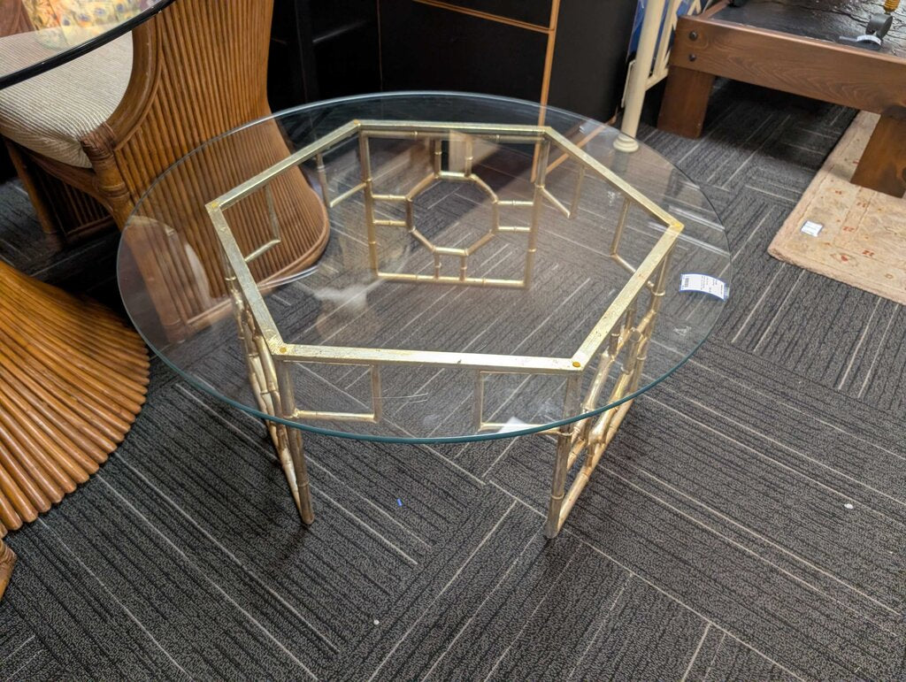Round Faux Bamboo Glass Top Coffee Table