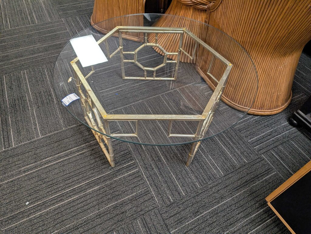 Round Faux Bamboo Glass Top Coffee Table