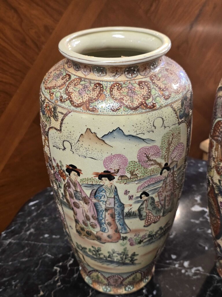Pair of Chinese Satsuma Style Vases Circa 1950