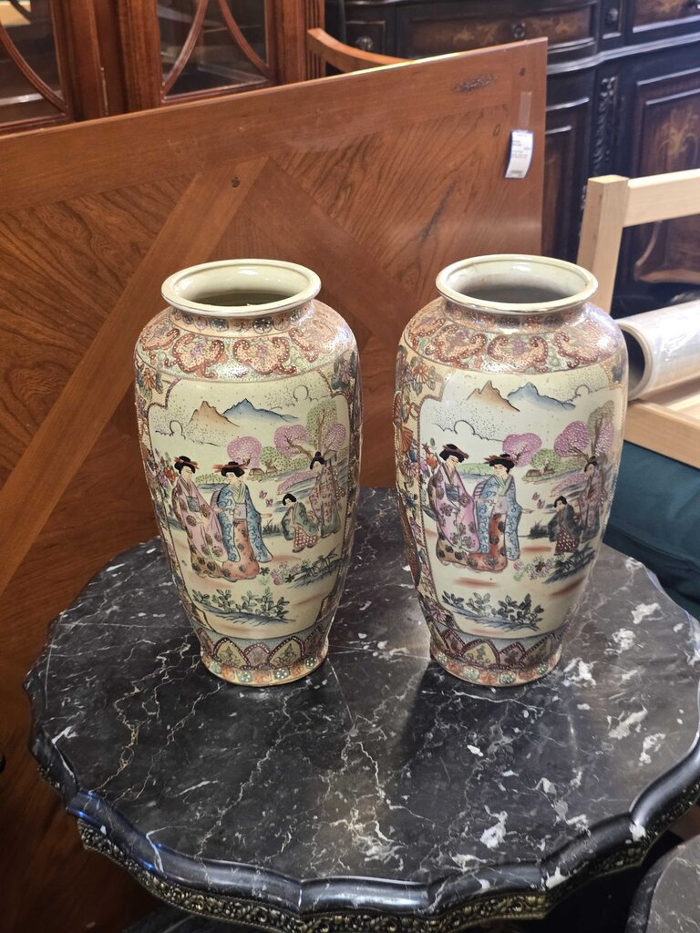 Pair of Chinese Satsuma Style Vases Circa 1950