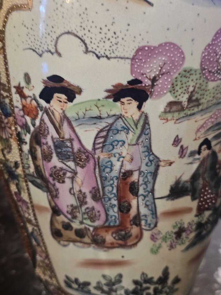 Pair of Chinese Satsuma Style Vases Circa 1950