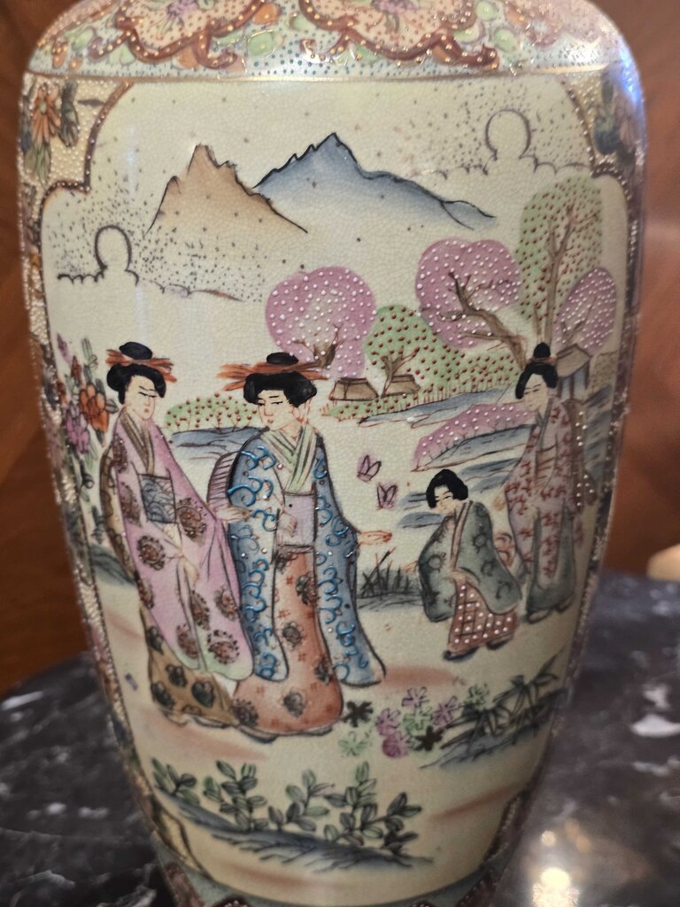 Pair of Chinese Satsuma Style Vases Circa 1950