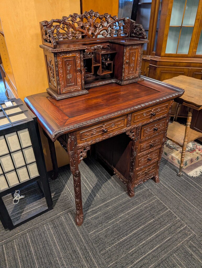 Victorian Rosewood Heavily Carved Rosewood Japanese Desk