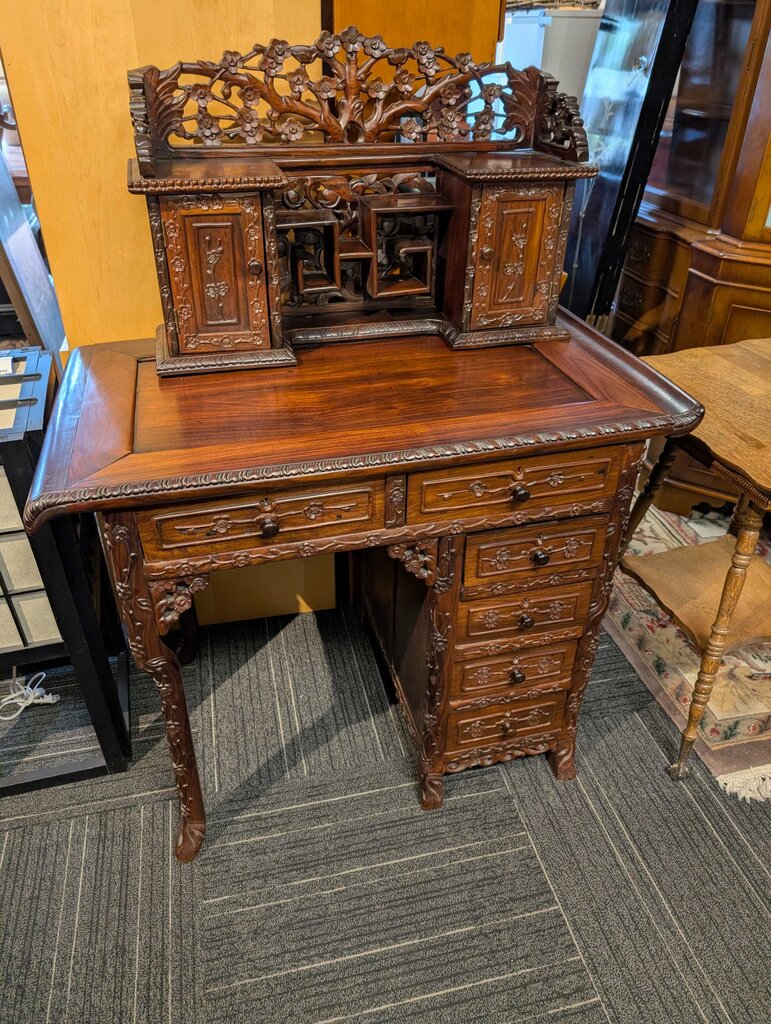 Victorian Rosewood Heavily Carved Rosewood Japanese Desk