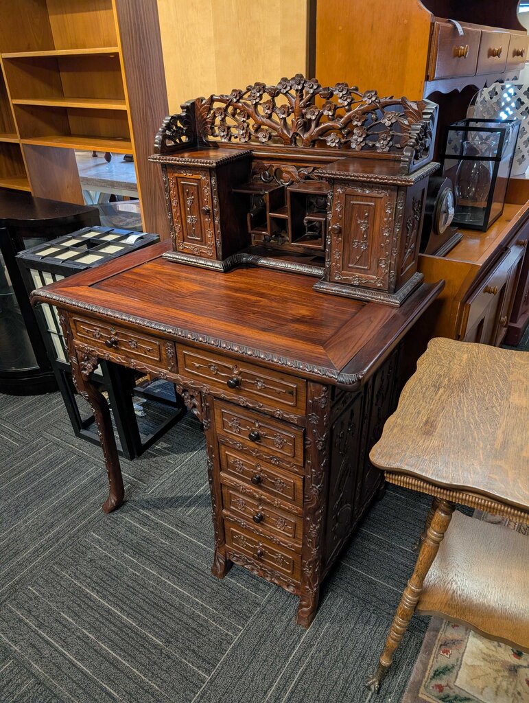 Victorian Rosewood Heavily Carved Rosewood Japanese Desk