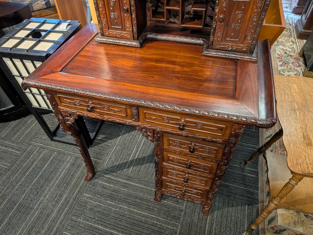 Victorian Rosewood Heavily Carved Rosewood Japanese Desk