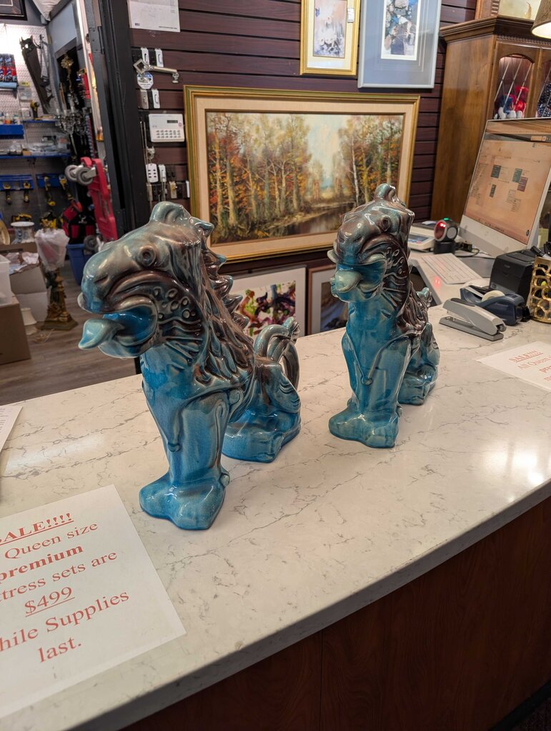 Pair of MCM Chinese Ceramic Guardian Lions / Foo Dogs