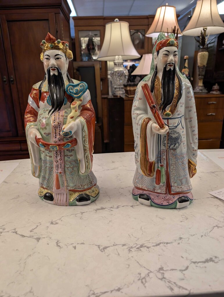 Decorative Pair of Ceramic Fu Xing / Shou Xing Porcelain Figurines Circa 1980