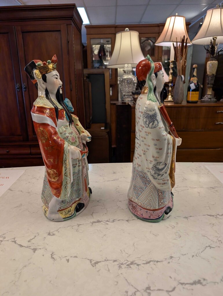 Decorative Pair of Ceramic Fu Xing / Shou Xing Porcelain Figurines Circa 1980
