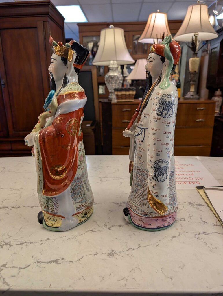 Decorative Pair of Ceramic Fu Xing / Shou Xing Porcelain Figurines Circa 1980