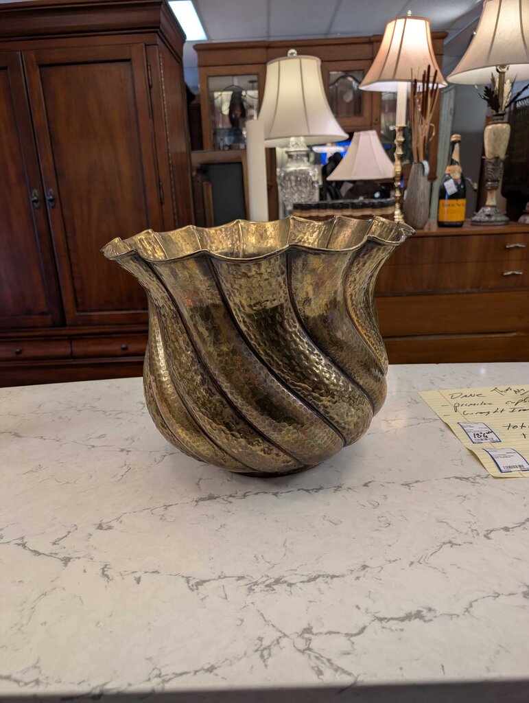 MCM Large Solid Brass Spiral Jardiniere w/ Twisted Spiral or Shell Form (model 1050) Made in Italy