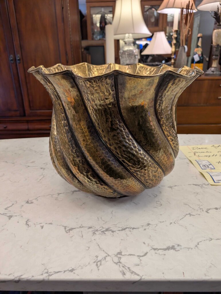 MCM Large Solid Brass Spiral Jardiniere w/ Twisted Spiral or Shell Form (model 1050) Made in Italy