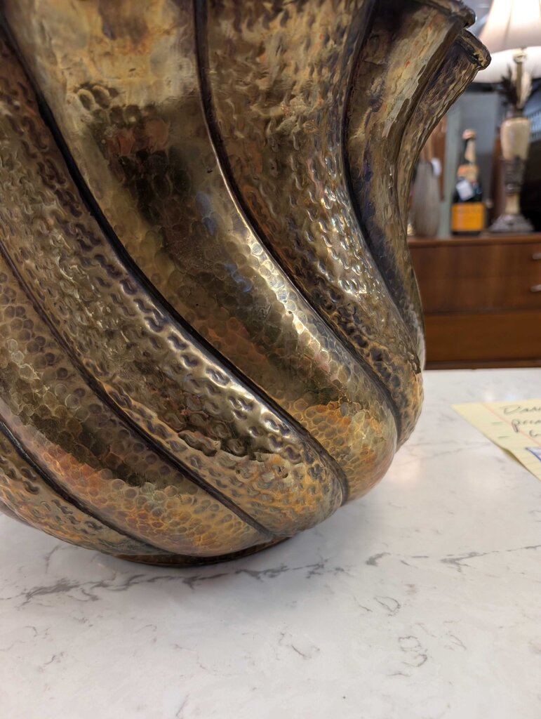 MCM Large Solid Brass Spiral Jardiniere w/ Twisted Spiral or Shell Form (model 1050) Made in Italy