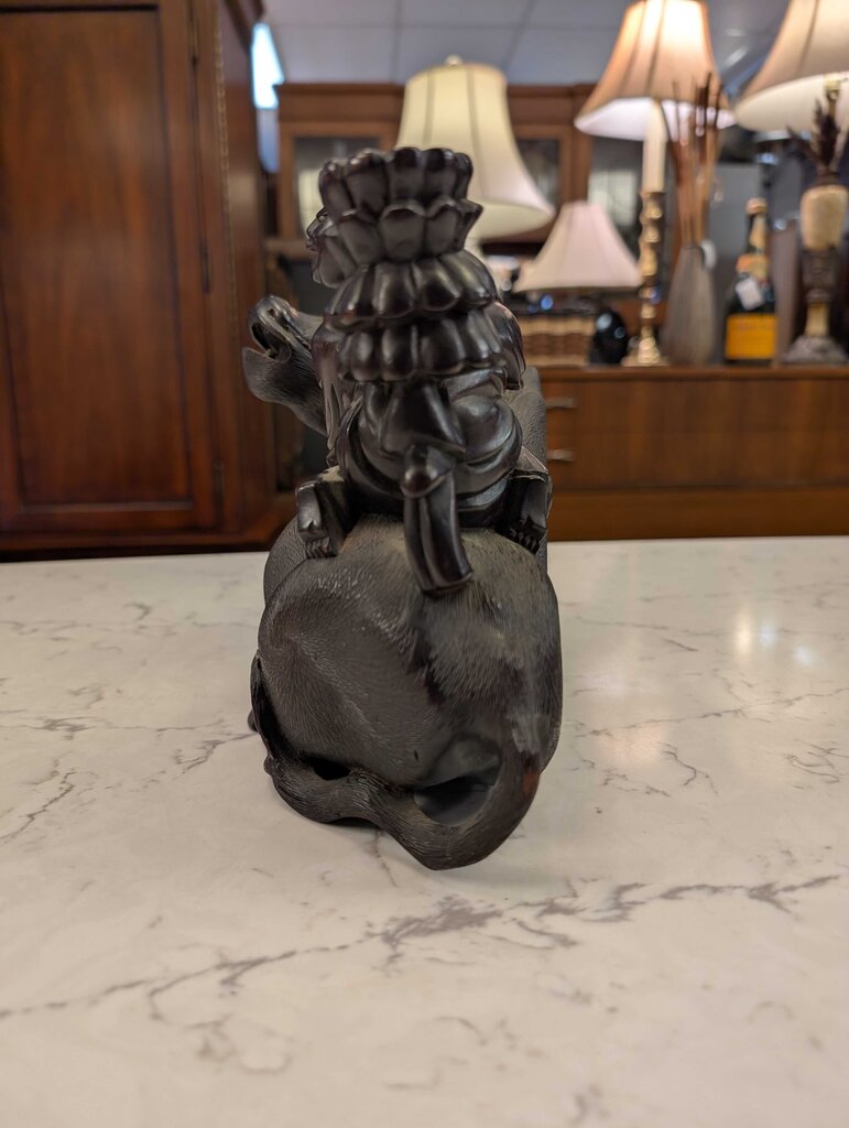 Mid Century Chinese Carved Harwood Boy Riding a Water Buffalo