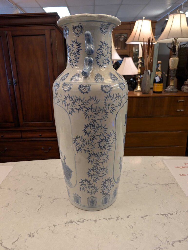 Decorative Chinese Blue & White Bird Porcelain Floor Vase