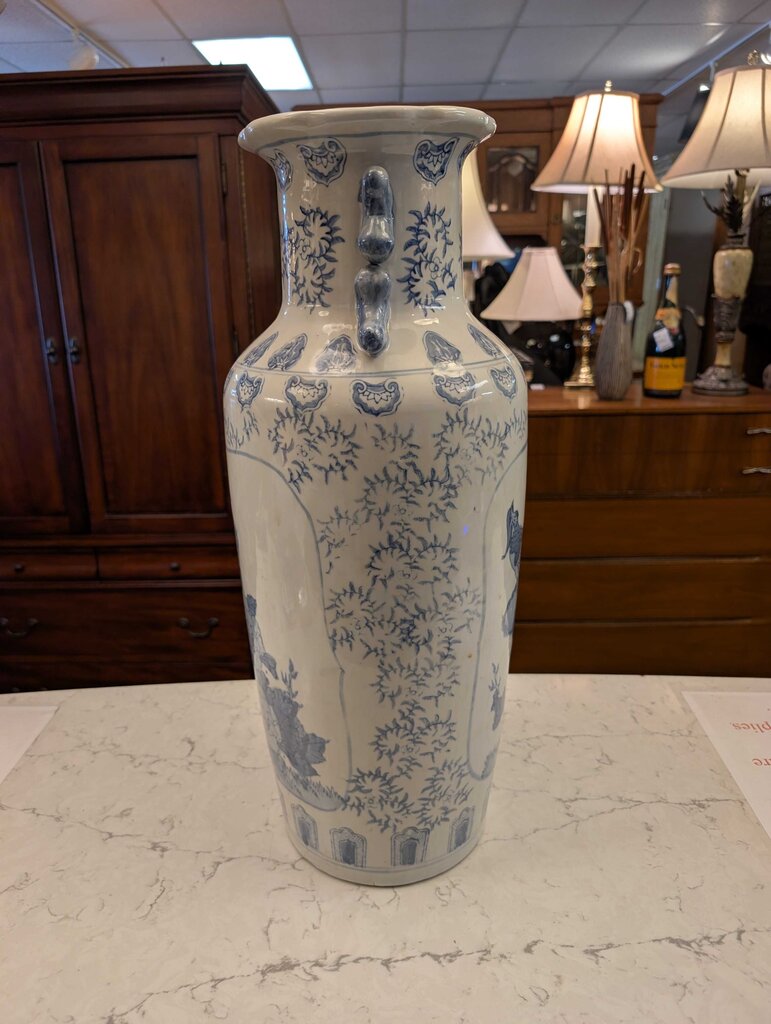 Decorative Chinese Blue & White Bird Porcelain Floor Vase