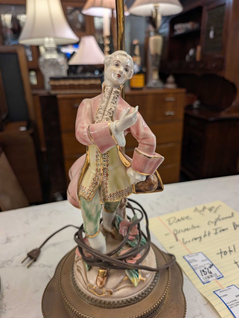 Pair of Vintage Porcelain Courting Couple Figural Table Lamps Circa 1940