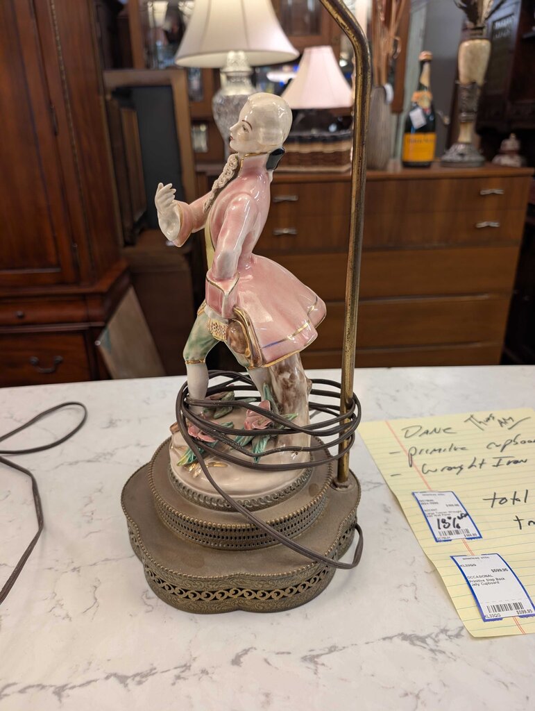 Pair of Vintage Porcelain Courting Couple Figural Table Lamps Circa 1940