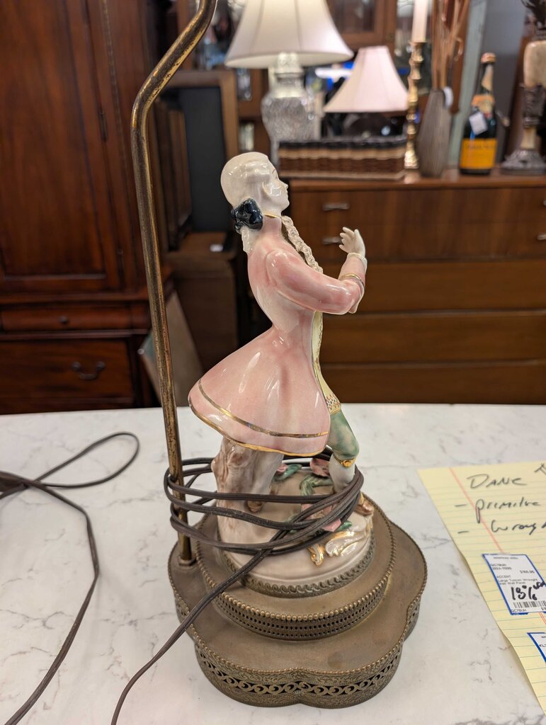 Pair of Vintage Porcelain Courting Couple Figural Table Lamps Circa 1940