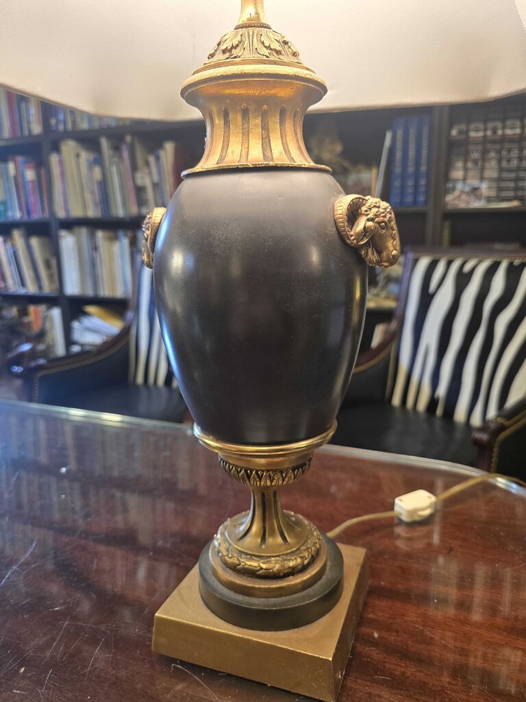 Quality Neoclassical Bronze Ram's Head Table Lamp
