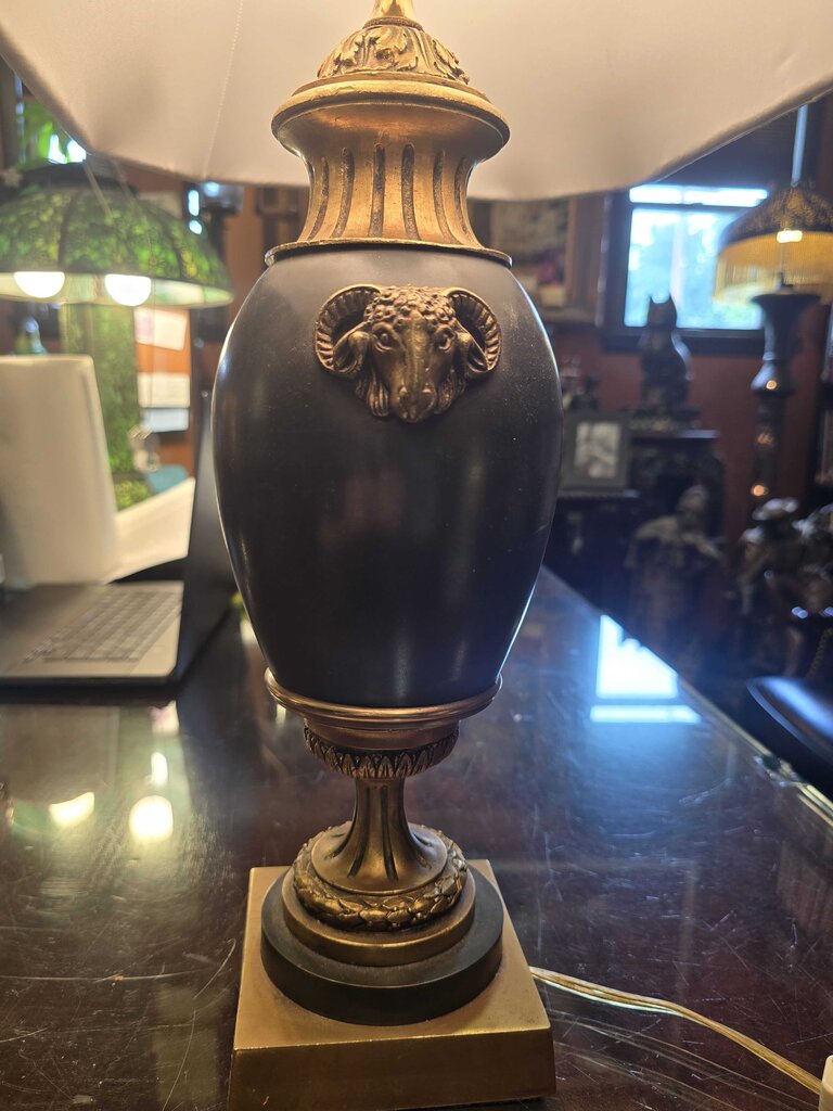 Quality Neoclassical Bronze Ram's Head Table Lamp