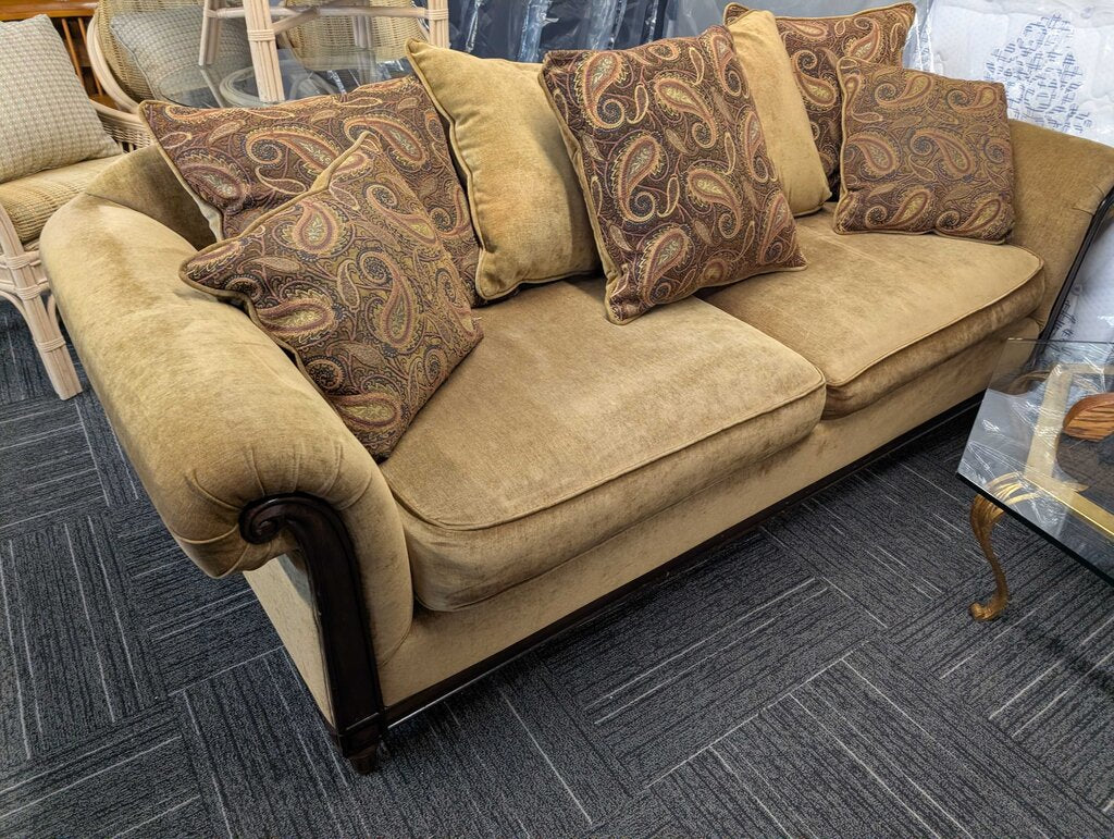 Tan Sofa With Wood Trim