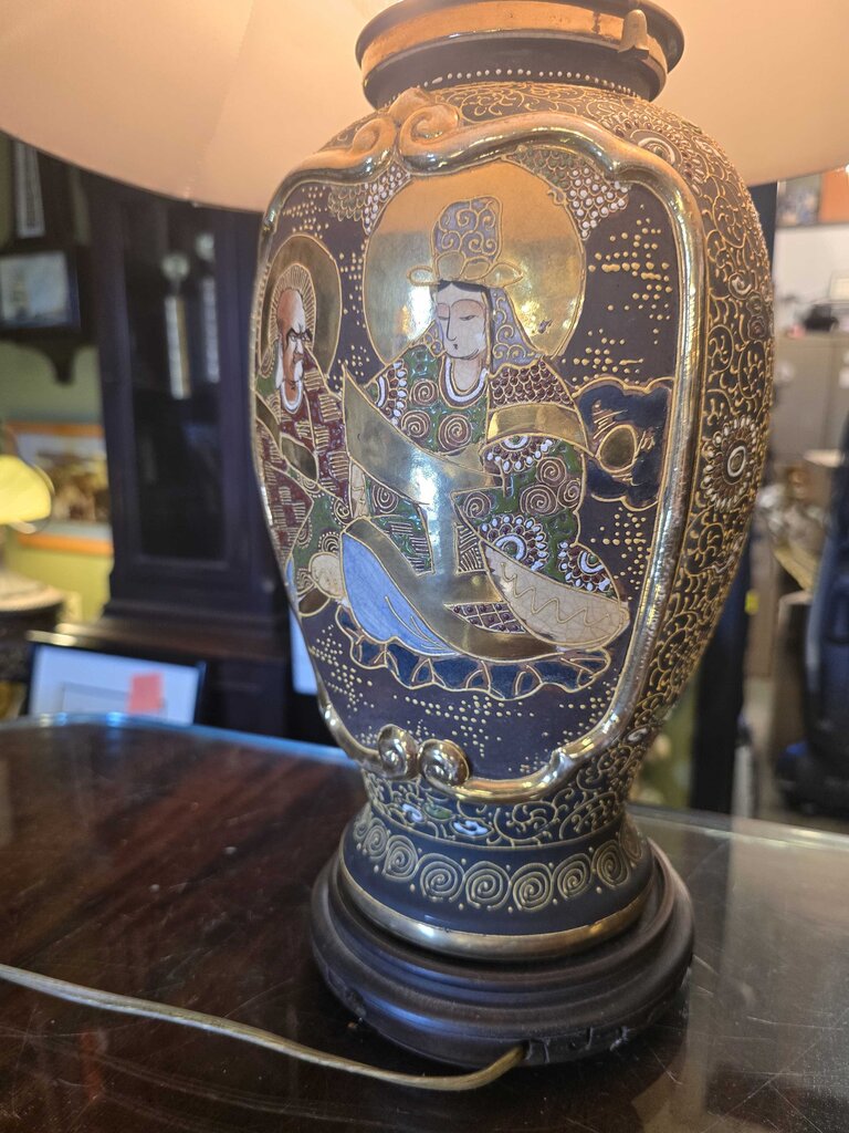 Vintage Japanese Satsuma Imperial Court Figural Lamp Circa 1940