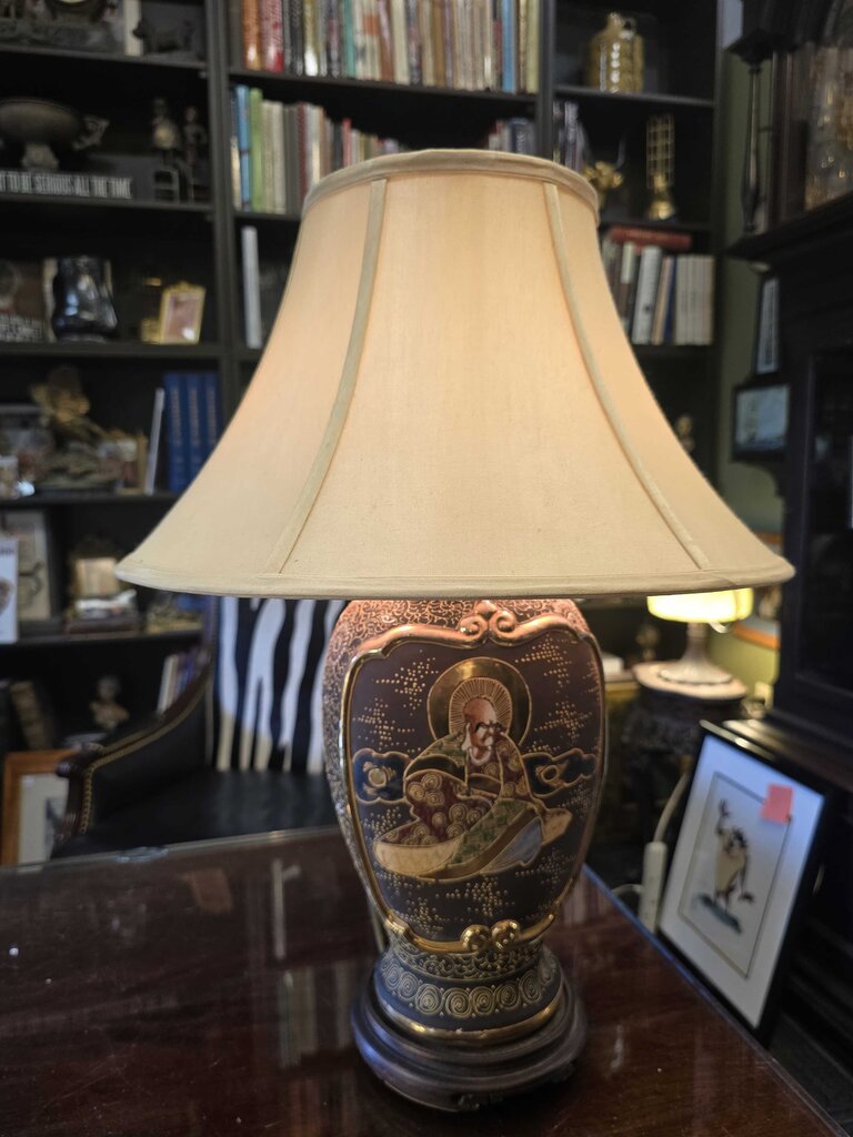 Vintage Japanese Satsuma Imperial Court Figural Lamp Circa 1940