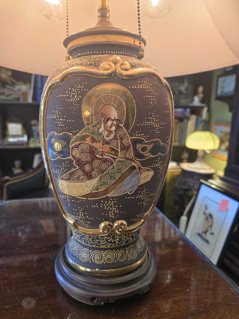 Vintage Japanese Satsuma Imperial Court Figural Lamp Circa 1940