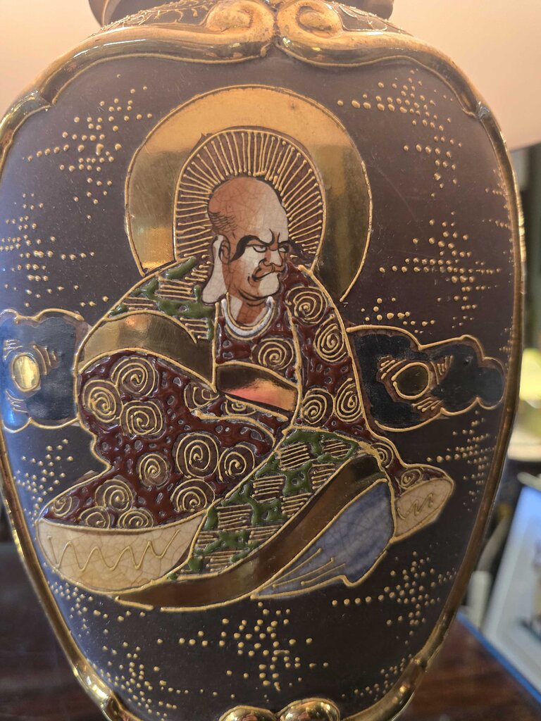 Vintage Japanese Satsuma Imperial Court Figural Lamp Circa 1940