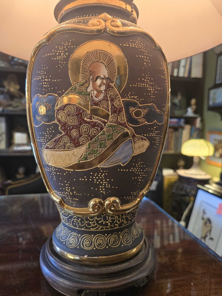 Vintage Japanese Satsuma Imperial Court Figural Lamp Circa 1940